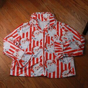 Unknown Brand X-Mas Themed Button Down Ruffle Trim Pajama Top